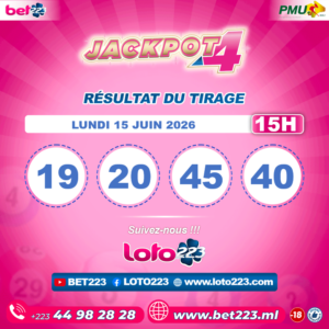 JACKPOT 4 : Tirage de 15h du 15 Juin 2026