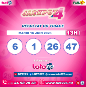 JACKPOT 4 : Tirage de 13h du 17 Juin 2026