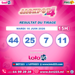JACKPOT 4 : Tirage de 15h du 16 Juin 2026