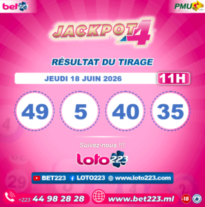 JACKPOT 4 : Tirage de 11h du 18 Juin 2026