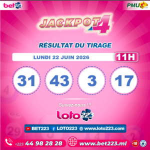 JACKPOT 4 : Tirage de 11h du 22 Juin 2026