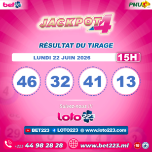 JACKPOT 4 : Tirage de 15h du 22 Juin 2026