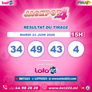 JACKPOT 4 : Tirage de 15h du 23 Juin 2026
