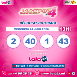 JACKPOT 4 : Tirage de 13h du 24 Juin 2026