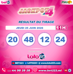 JACKPOT 4 : Tirage de 11h du 25 Juin 2026