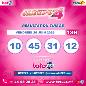 JACKPOT 4 : Tirage de 13h du 26 Juin 2026