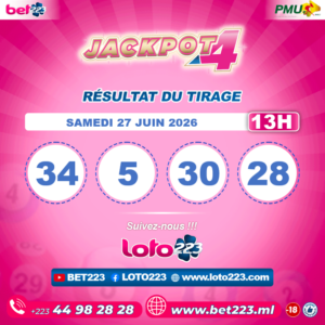 JACKPOT 4 : Tirage de 13h du 27 Juin 2026