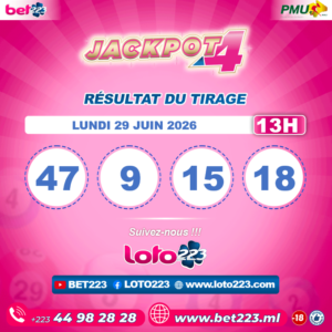 JACKPOT 4 : Tirage de 13h du 29 Juin 2026