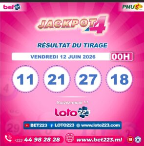 JACKPOT 4 : Tirage de 00h du 12 Juin 2026